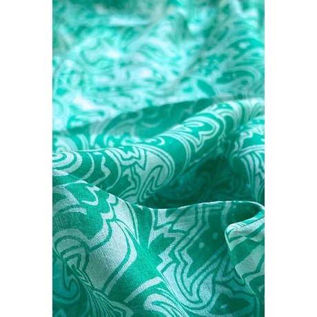 Habfehér alapon írzöld mintás 100% valódi hernyóselyem sál 100x180 cm