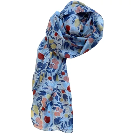 Kristálykék alapon mintás 100% valódi hernyóselyem sál 100x180 cm