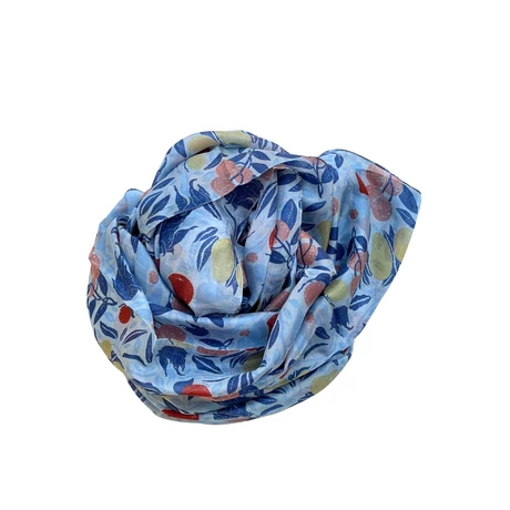 Kristálykék alapon mintás 100% valódi hernyóselyem sál 100x180 cm