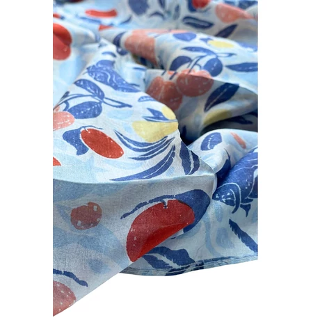 Kristálykék alapon mintás 100% valódi hernyóselyem sál 100x180 cm