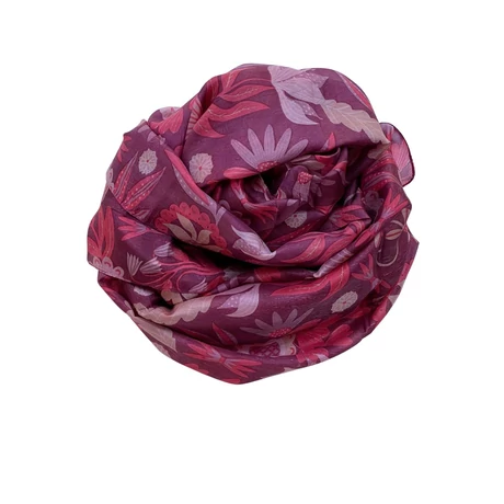 Mályva alapon mintás 100% valódi hernyóselyem sál 100x180 cm