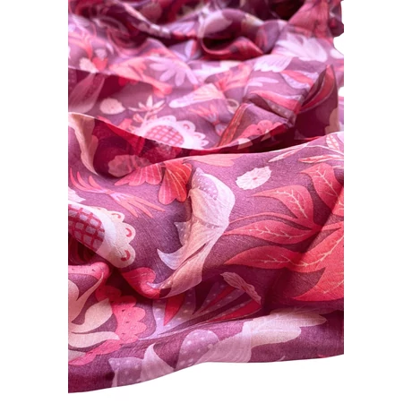 Mályva alapon mintás 100% valódi hernyóselyem sál 100x180 cm