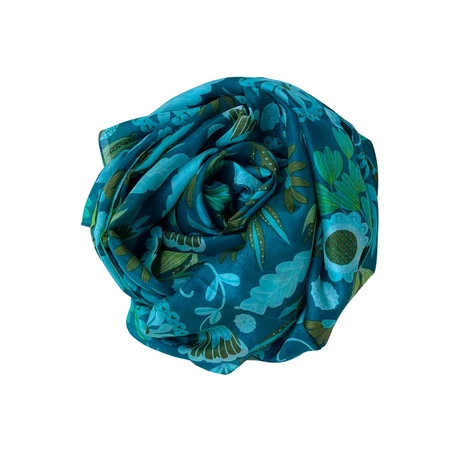 Amazonaszöld alapon mintás 100% valódi hernyóselyem sál 100x180 cm