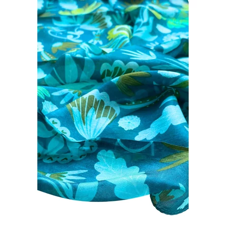 Amazonaszöld alapon mintás 100% valódi hernyóselyem sál 100x180 cm