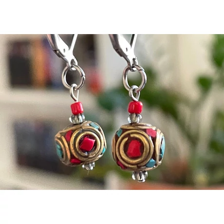 Tibeti design fülbevaló - precíz kézimunka orvosi fém kapoccsal