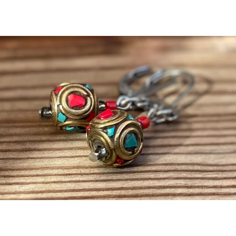 Tibeti design fülbevaló - precíz kézimunka orvosi fém kapoccsal