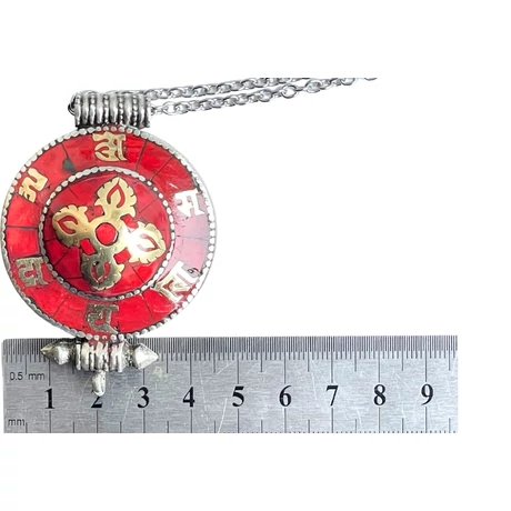 Tibeti gao nyitható korallos medál Dupla Dordzse szimbólummal, ovosi fém nyaklánccal