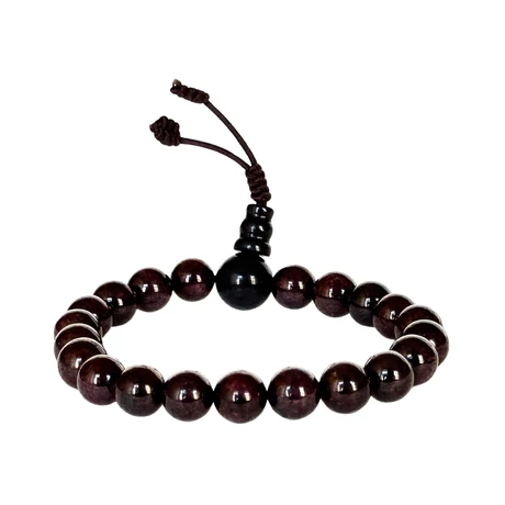 Gránát mala onyx guruval, 21 szemes 16 cm kerületű karmala