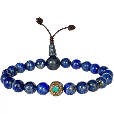 Lápisz lazuli mala tibeti osztóval 17 cm kerületű karmala