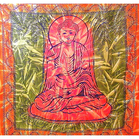 Buddha óriás batik kép narancs és zöld színben 205x225cm