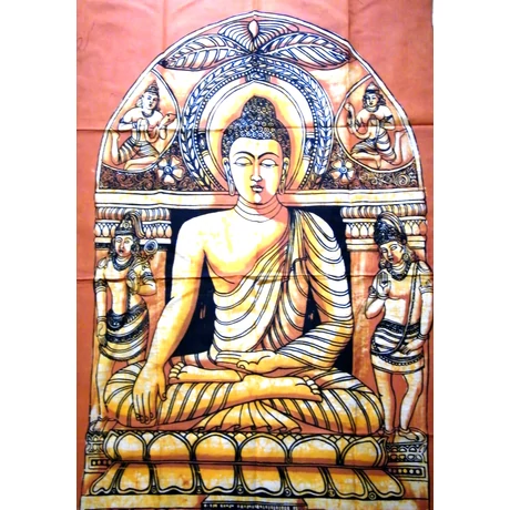 Buddha batik kép-140x90cm-es falikép sárga