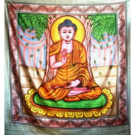 Eredeti indiai kézzel festett óriás batik kép - Buddha 205x230 cm