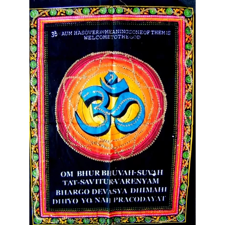 Eredeti indiai kézzel festett Om szótag + gayatri mantra batik kép