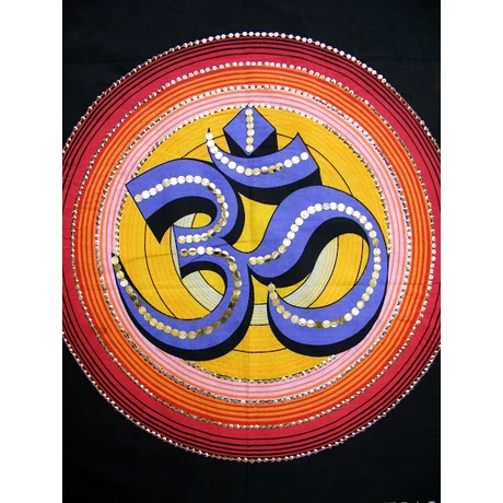Eredeti indiai kézzel festett Om szótag + gayatri mantra batik kép