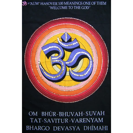 Eredeti indiai kézzel festett Om szótag + gayatri mantra batik kép