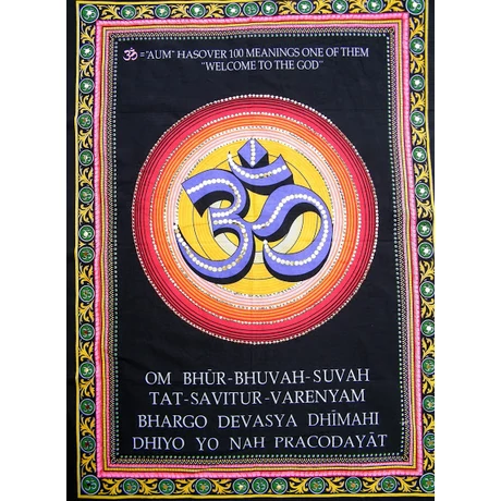 Eredeti indiai kézzel festett Om szótag + gayatri mantra batik kép